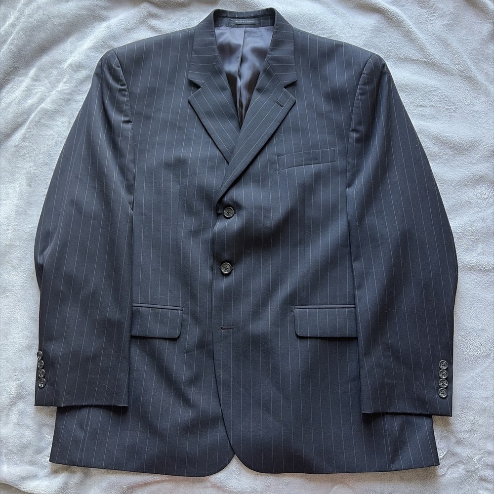 CHAPS Mens Black PINSTRIPE Wool REG FIT Sport Coat Blazer Jacket SIZE 46R